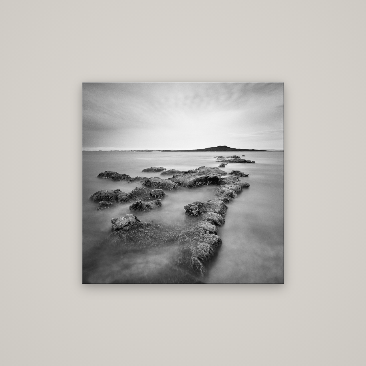 Volcanic Horizon, Auckland Harbour — No frame, 80×80 cm. New Zealand fine art wall art by Stephen Milner.