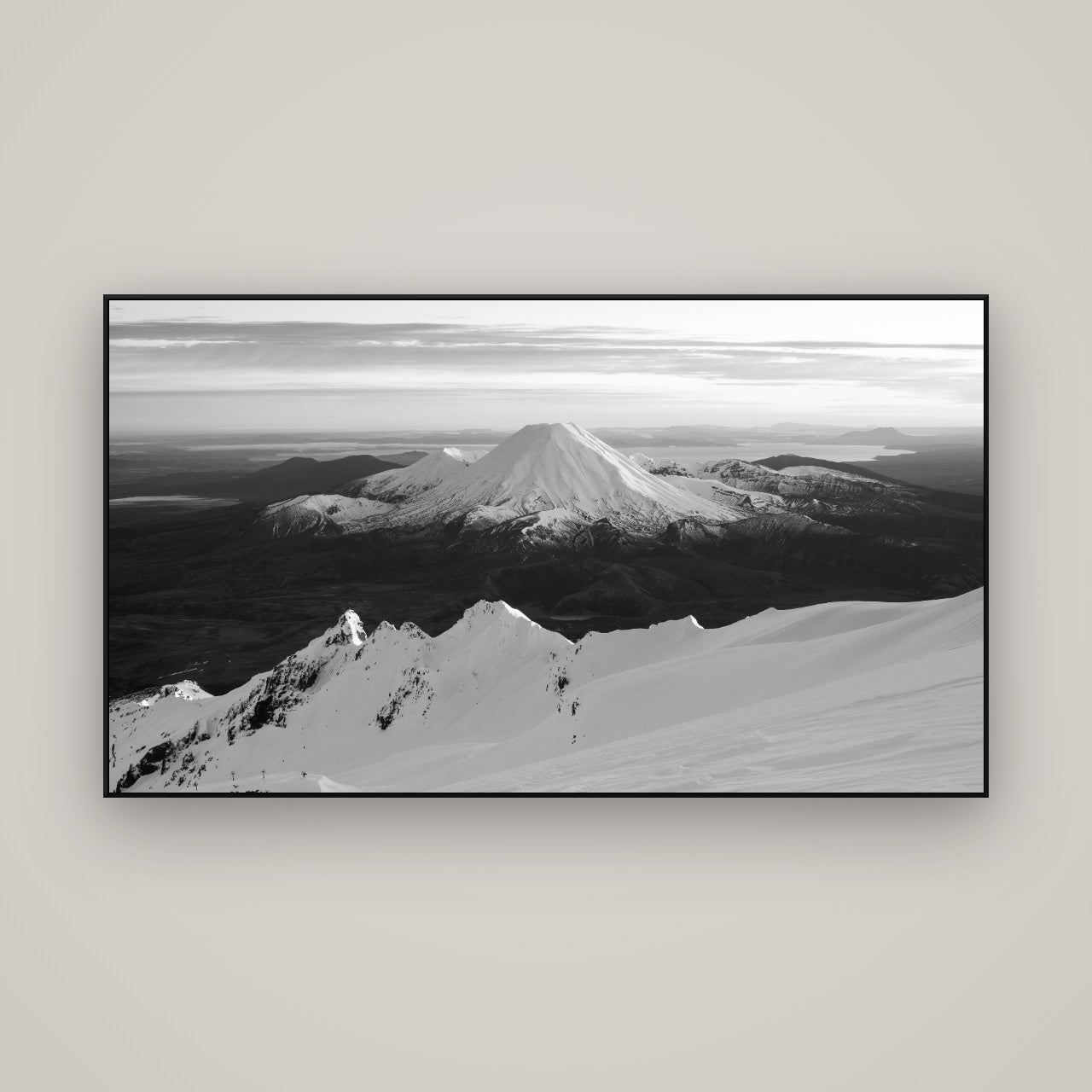 Volcanic Light, Mount Ngauruhoe — ArtBox Black, 160×90 cm. New Zealand fine art wall art by Stephen Milner.