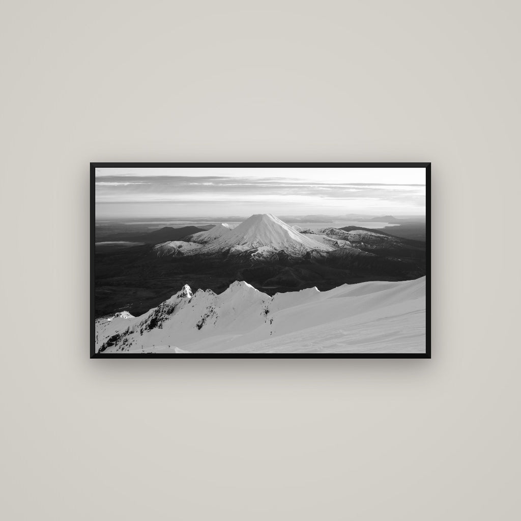 Volcanic Light, Mount Ngauruhoe — Basel Black Matte, 107×60 cm. New Zealand fine art wall art by Stephen Milner.