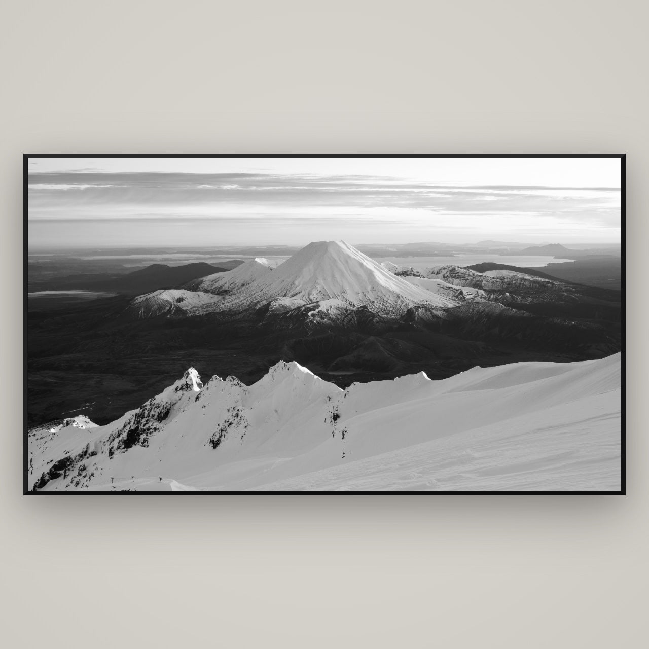 Volcanic Light, Mount Ngauruhoe — Basel Black, 196×110 cm. New Zealand fine art wall art by Stephen Milner.