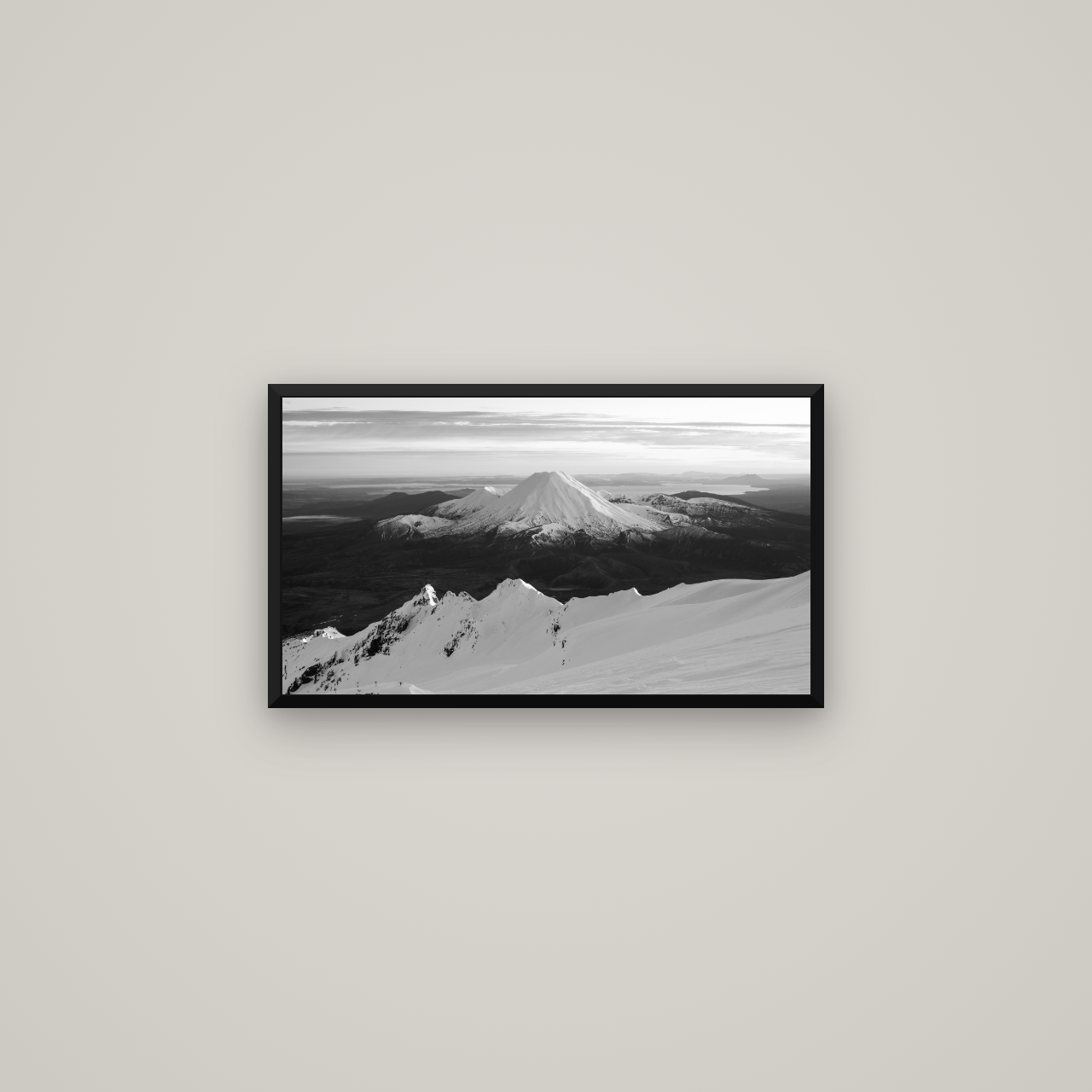 Volcanic Light, Mount Ngauruhoe — Basel Black Matte, 64×36 cm. New Zealand fine art wall art by Stephen Milner.