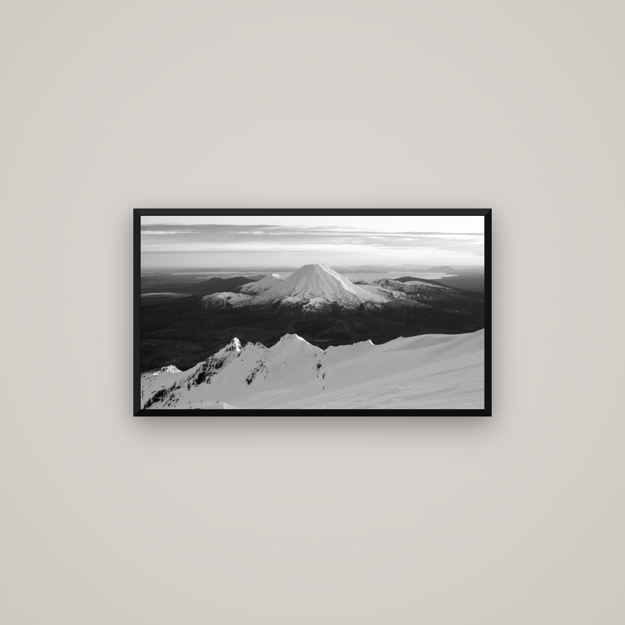 Volcanic Light, Mount Ngauruhoe — Basel Black Matte, 80×45 cm. New Zealand fine art wall art by Stephen Milner.