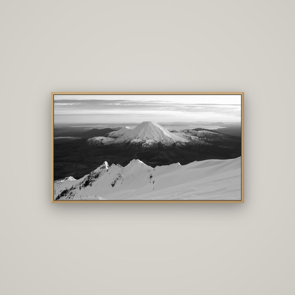 Volcanic Light, Mount Ngauruhoe, Basel Natural Oak, 107×60 cm. New Zealand fine art wall art by Stephen Milner.