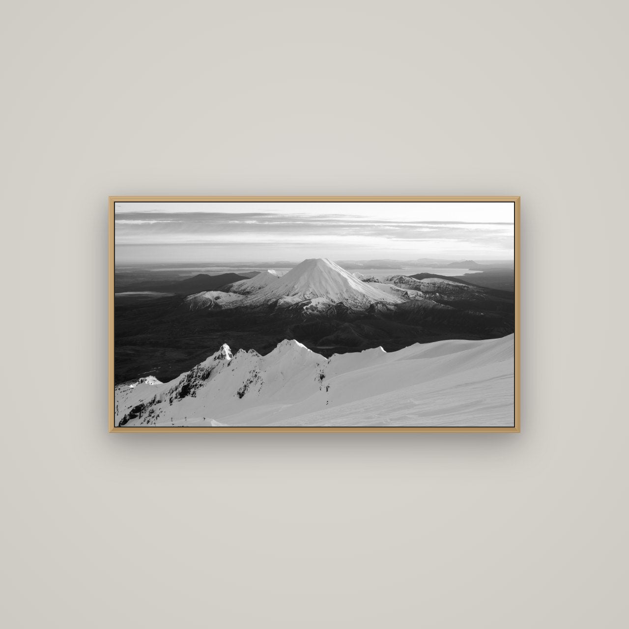 Volcanic Light, Mount Ngauruhoe, Basel Natural Oak, 107×60 cm. New Zealand fine art wall art by Stephen Milner.