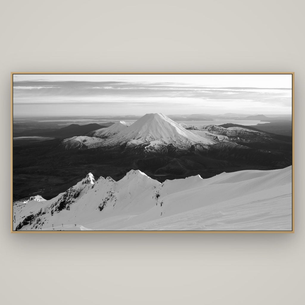 Volcanic Light, Mount Ngauruhoe, Basel Natural Oak, 196×110 cm. New Zealand fine art wall art by Stephen Milner.