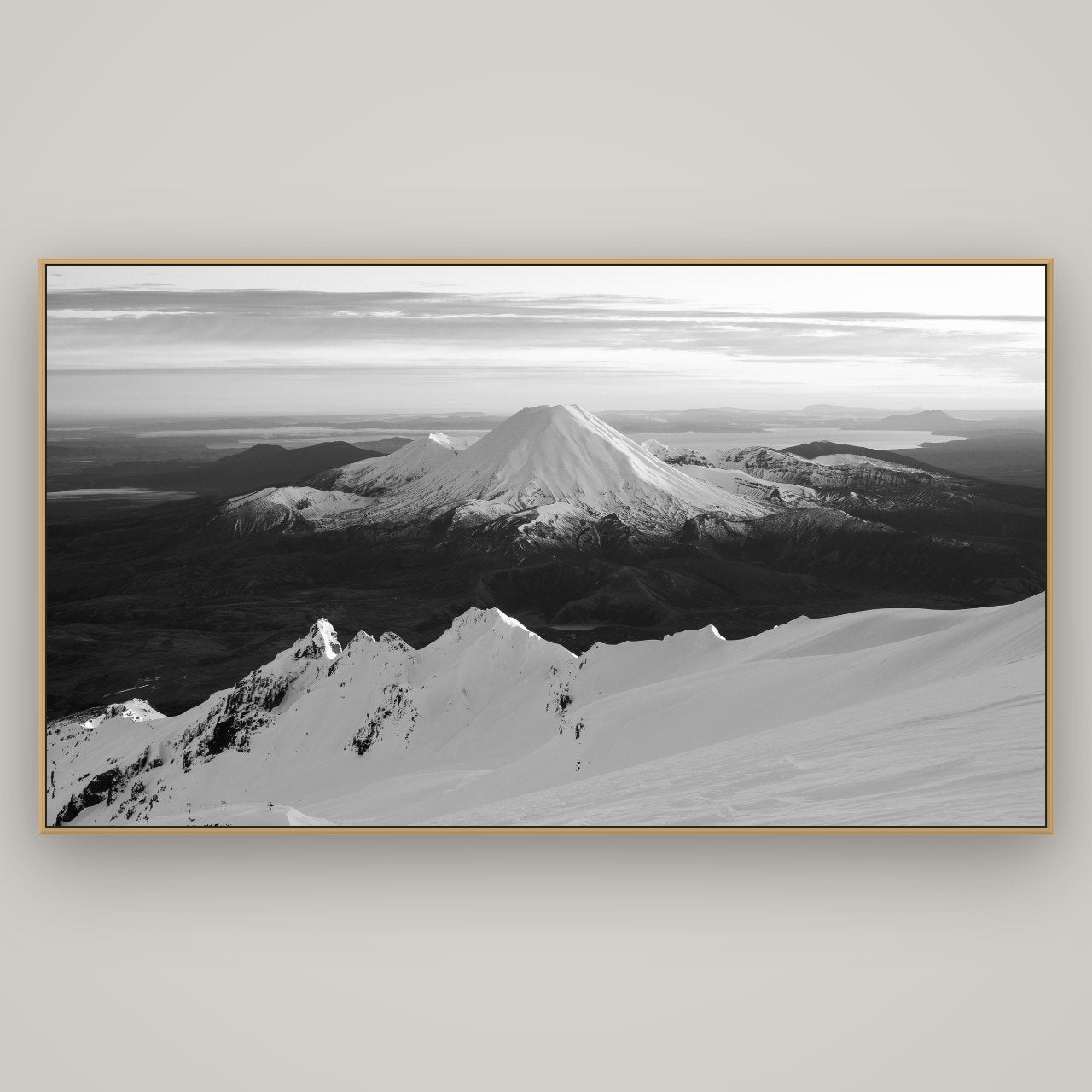 Volcanic Light, Mount Ngauruhoe, Basel Natural Oak, 196×110 cm. New Zealand fine art wall art by Stephen Milner.