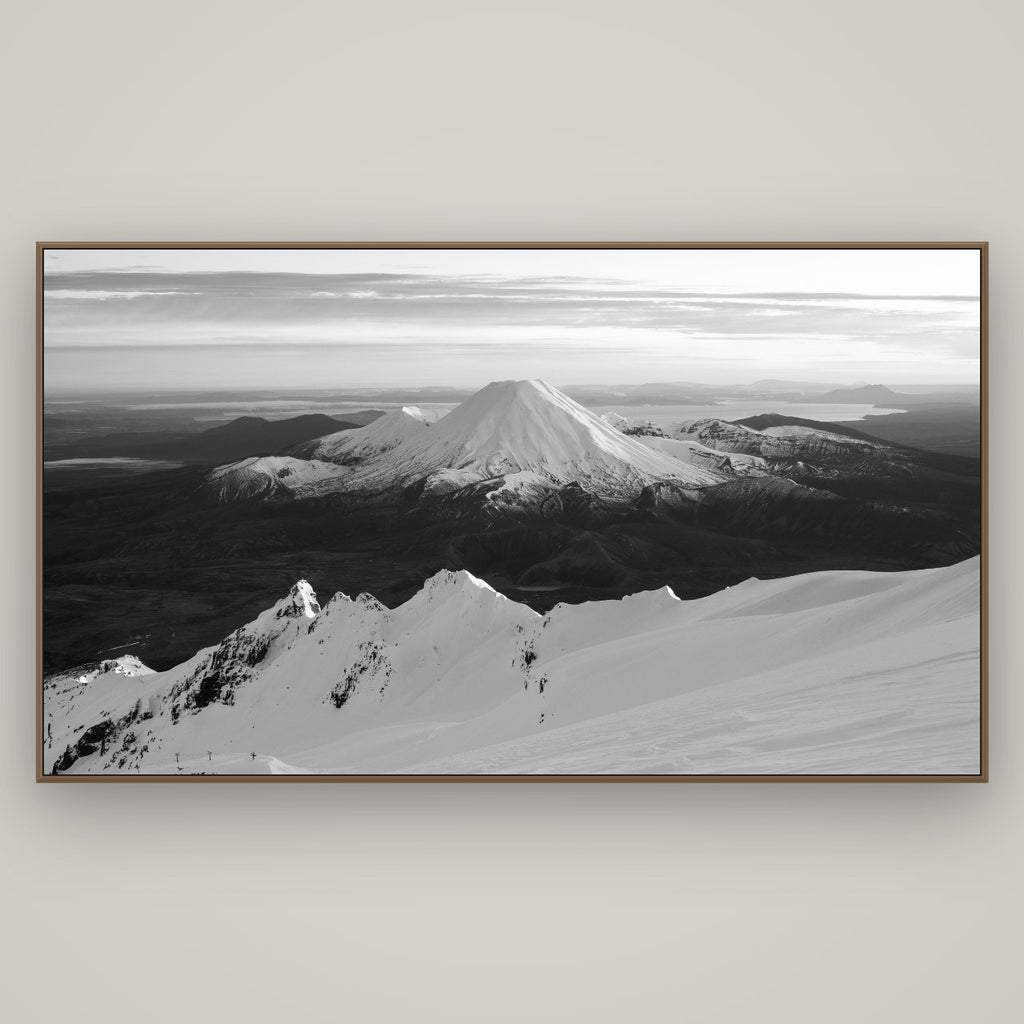 Volcanic Light, Mount Ngauruhoe, Basel Walnut, 196×110 cm. New Zealand fine art wall art by Stephen Milner.