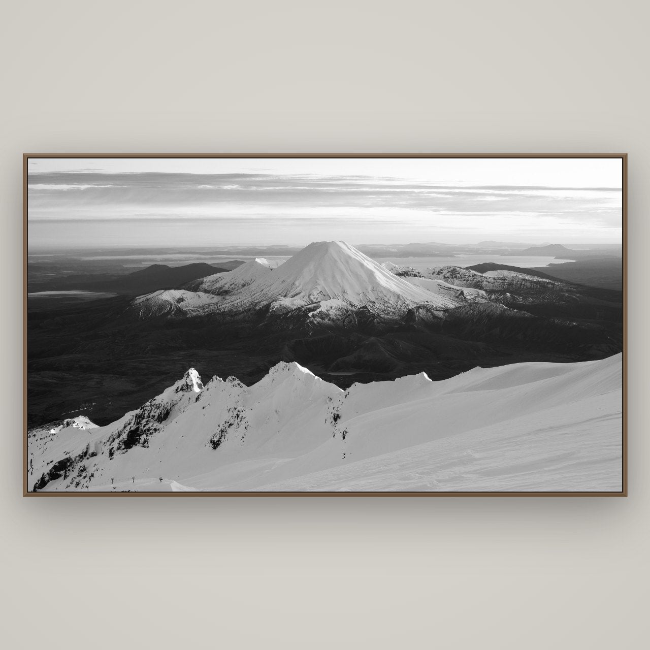 Volcanic Light, Mount Ngauruhoe, Basel Walnut, 196×110 cm. New Zealand fine art wall art by Stephen Milner.