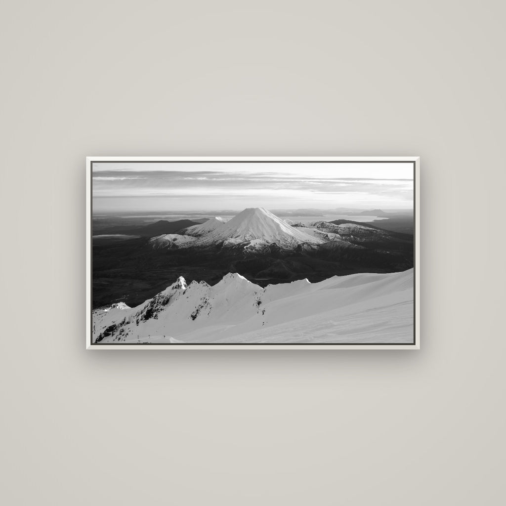 Volcanic Light, Mount Ngauruhoe — Basel White, 107×60 cm. New Zealand fine art wall art by Stephen Milner.