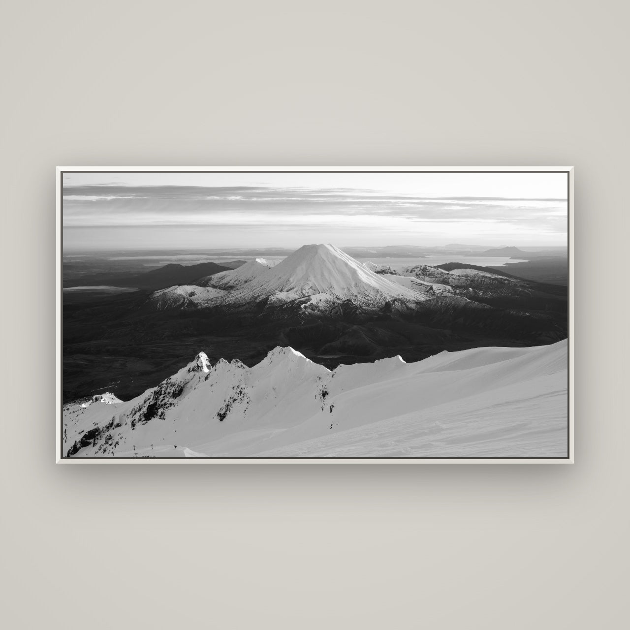 Volcanic Light, Mount Ngauruhoe — Basel White, 160×90 cm. New Zealand fine art wall art by Stephen Milner.