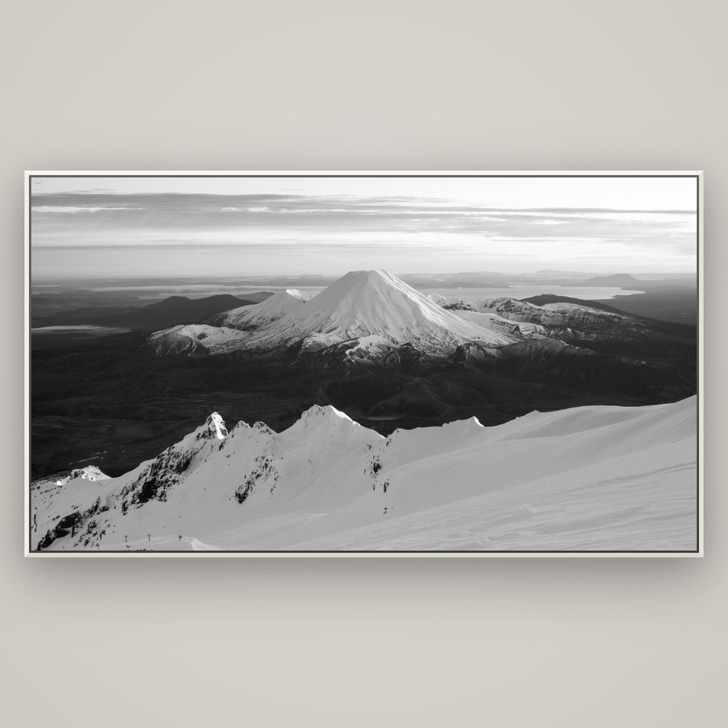 Volcanic Light, Mount Ngauruhoe — Basel White, 196×110 cm. New Zealand fine art wall art by Stephen Milner.