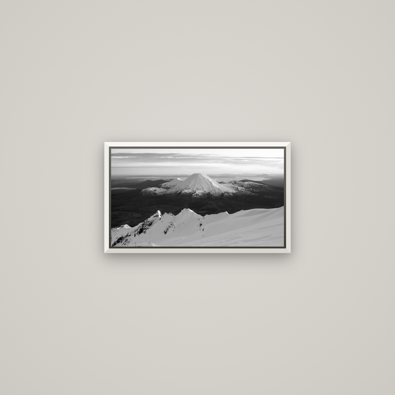 Volcanic Light, Mount Ngauruhoe — Basel White, 53×30 cm. New Zealand fine art wall art by Stephen Milner.