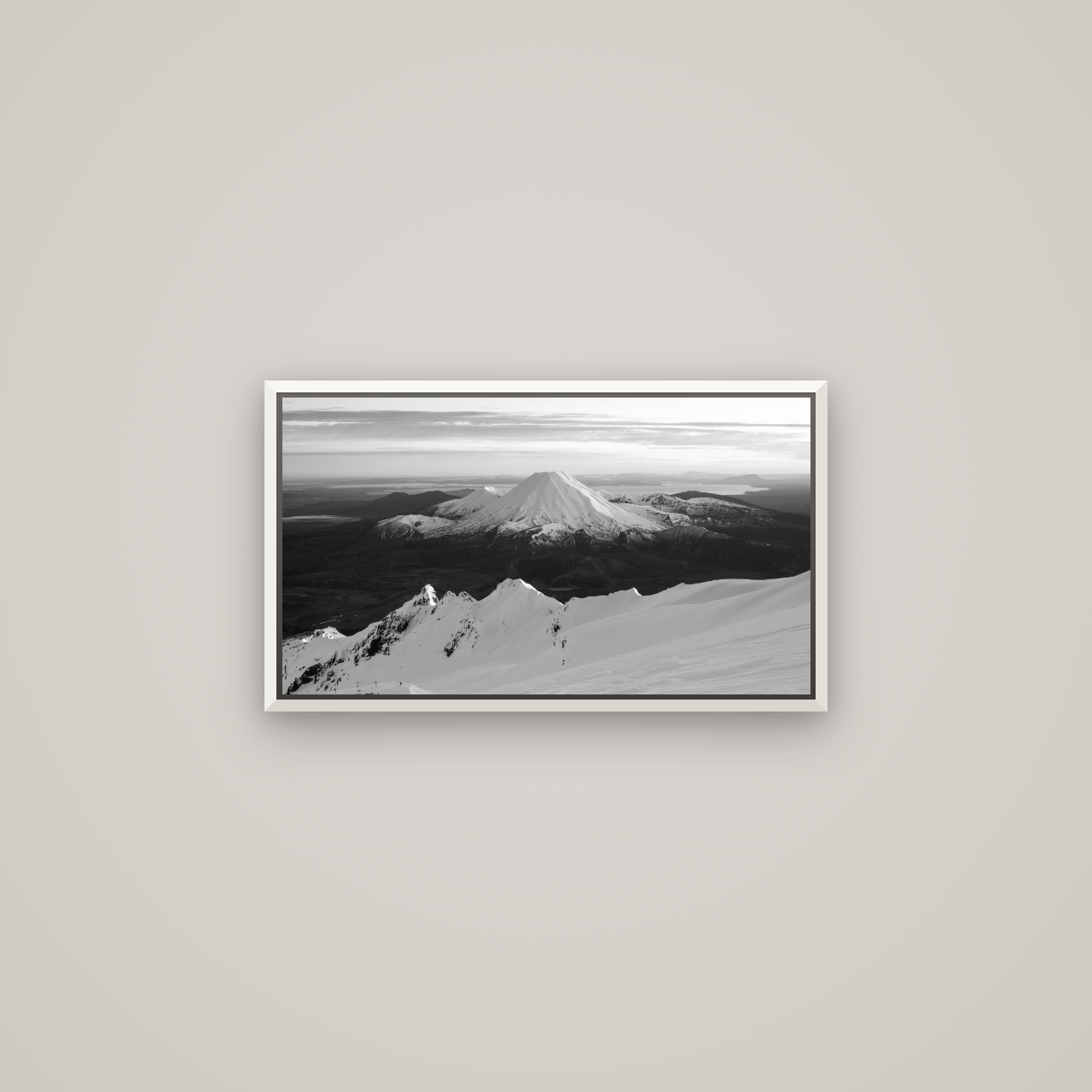 Volcanic Light, Mount Ngauruhoe — Basel White, 64×36 cm. New Zealand fine art wall art by Stephen Milner.