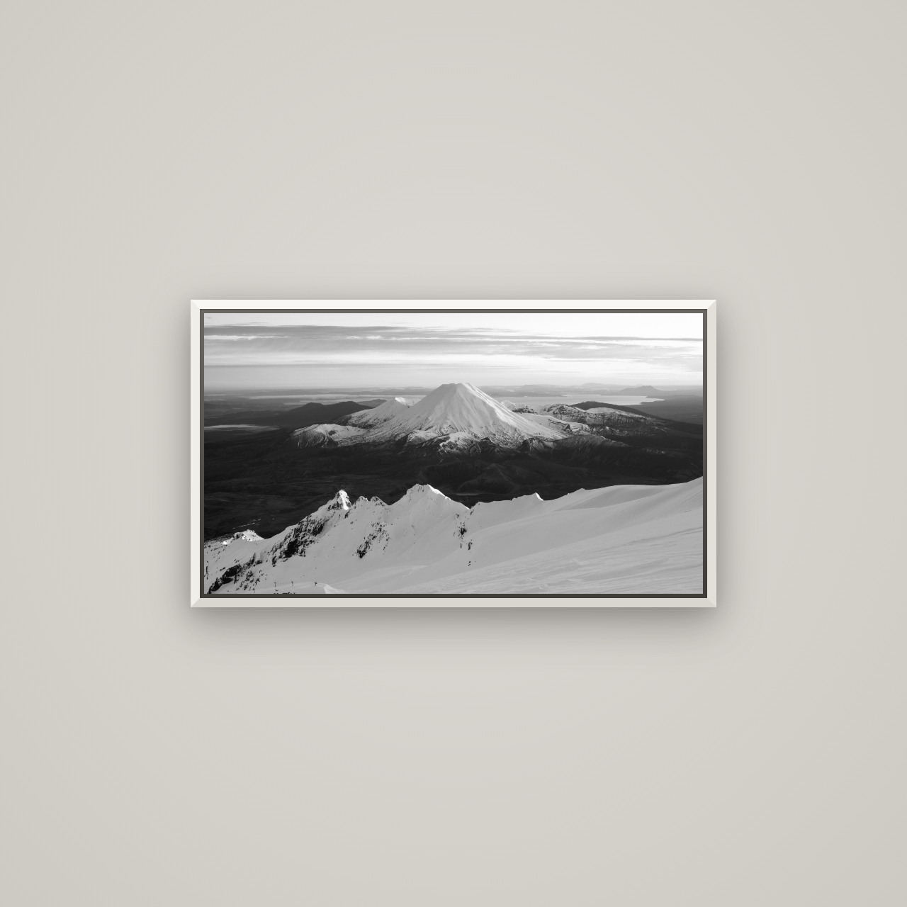 Volcanic Light, Mount Ngauruhoe — Basel White, 80×45 cm. New Zealand fine art wall art by Stephen Milner.