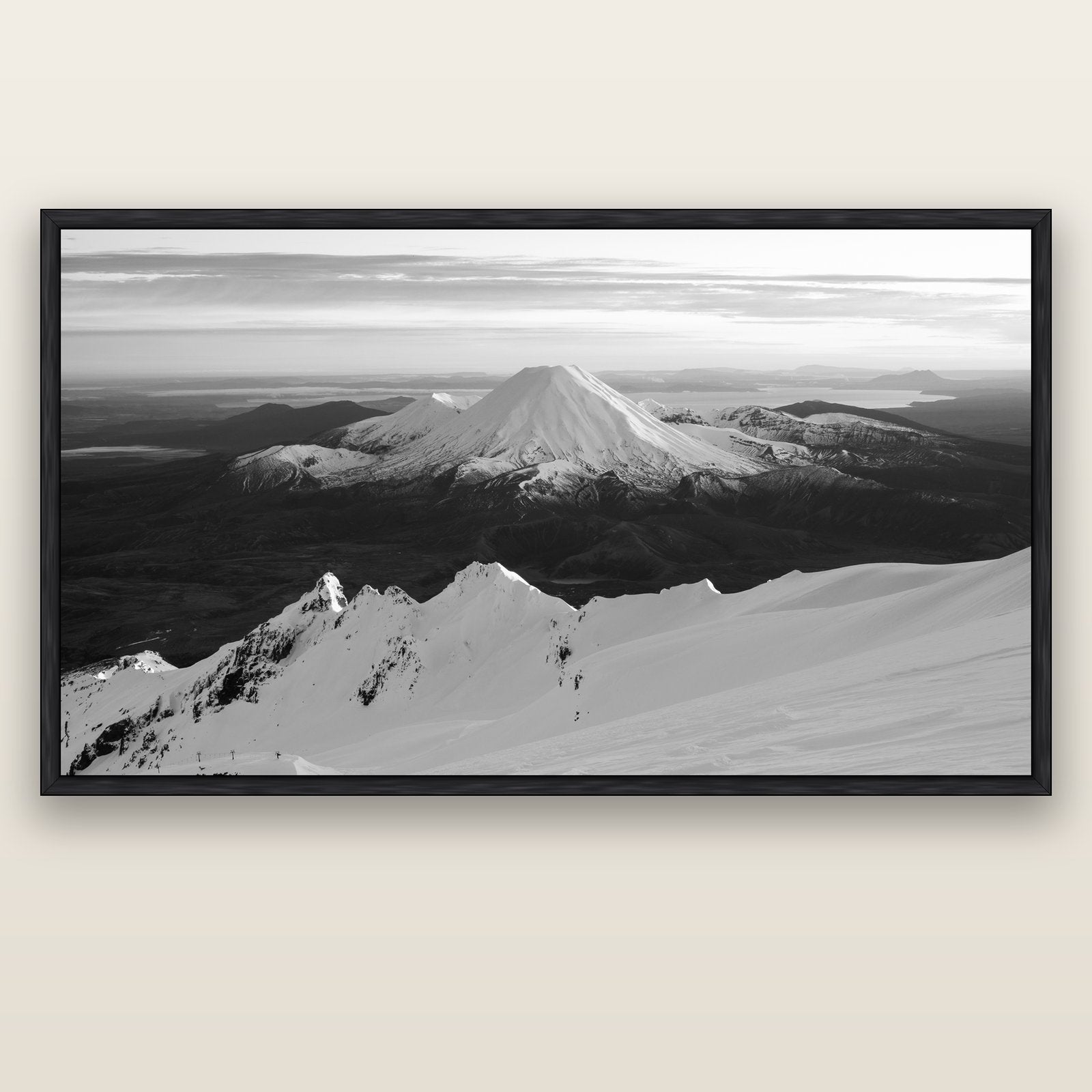 Volcanic Light, Mount Ngauruhoe — black float frame canvas, 200 × 130 cm. New Zealand fine art landscape wall art by Stephen Milner.