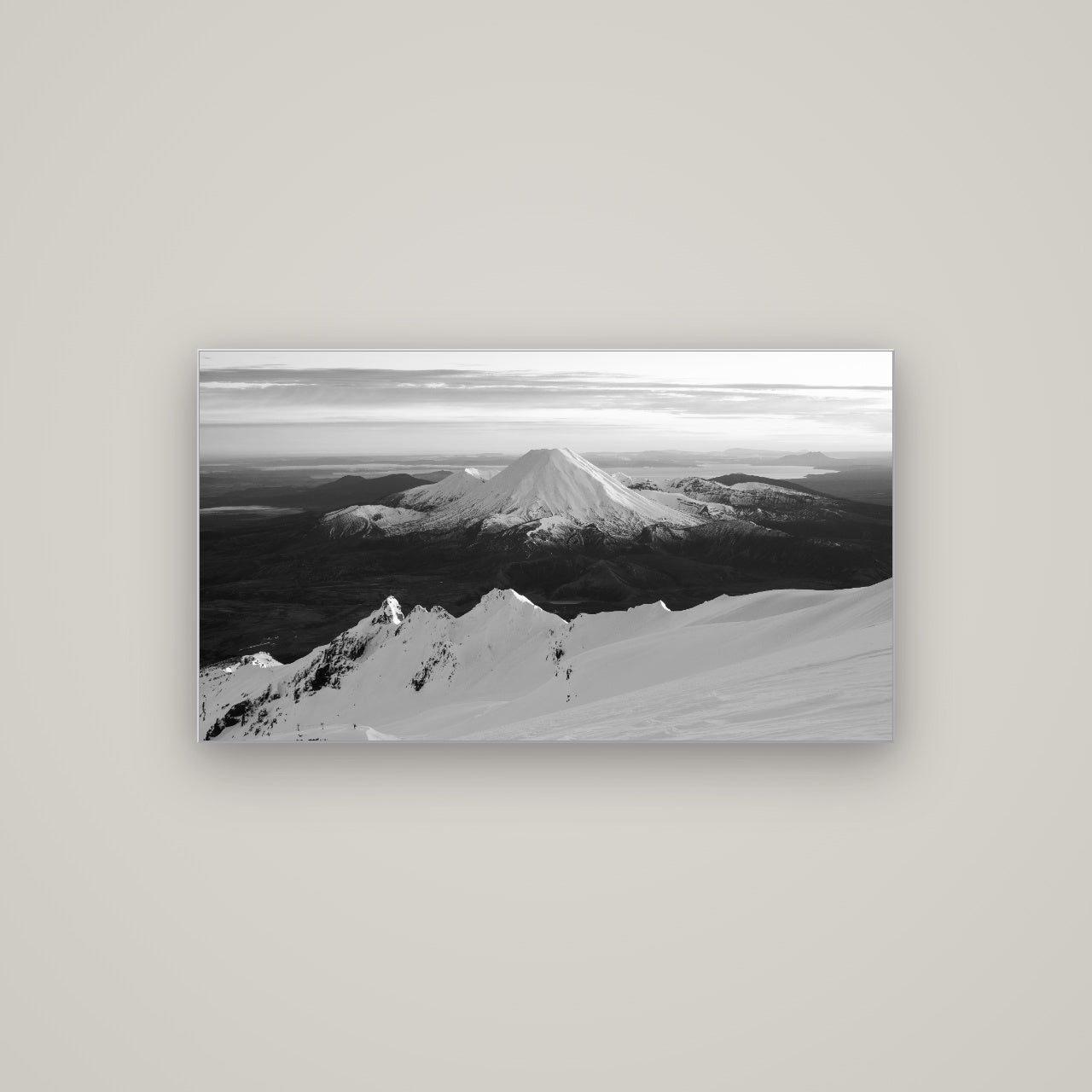 Volcanic Light, Mount Ngauruhoe — Slimline Silver, 107×60 cm. New Zealand fine art wall art by Stephen Milner.