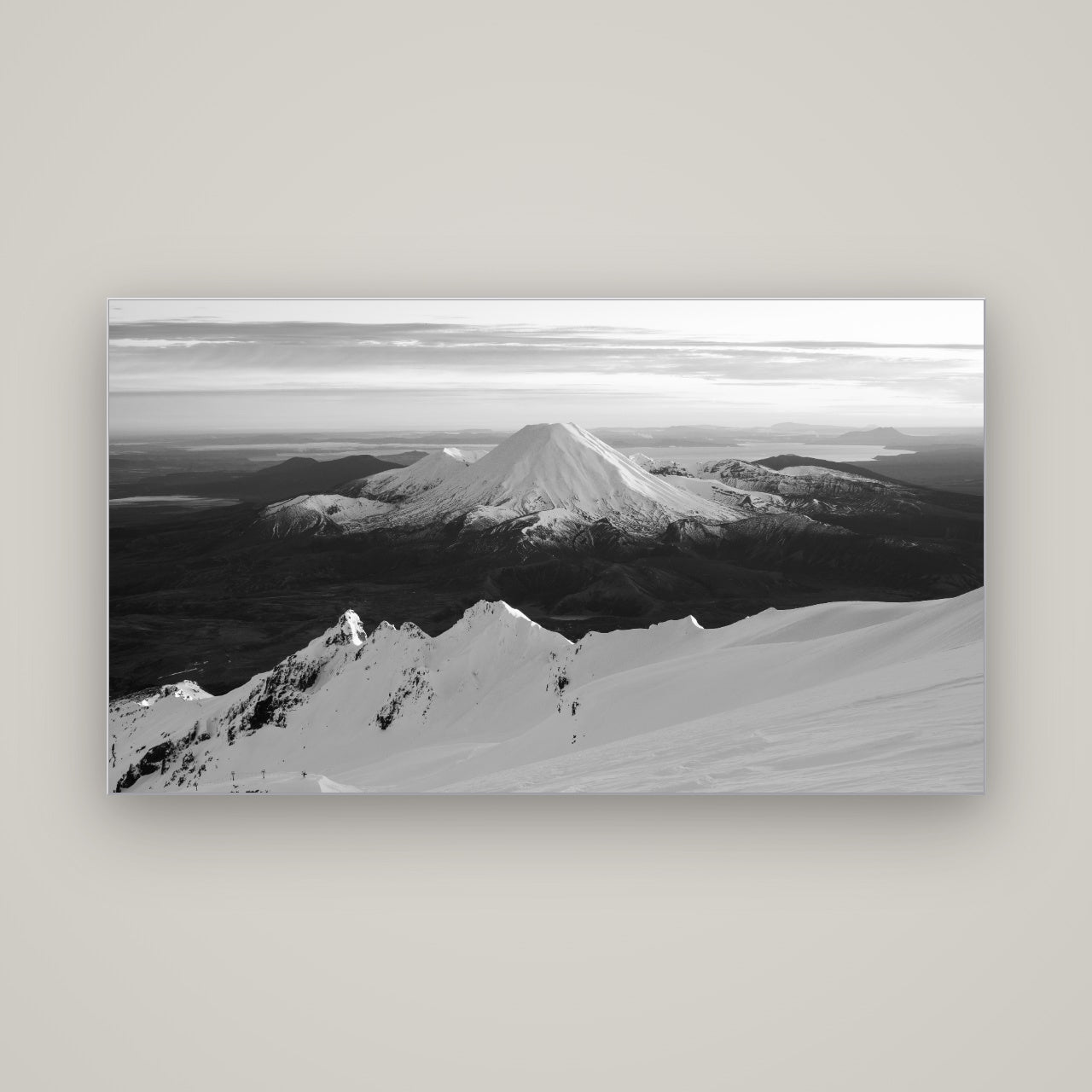 Volcanic Light, Mount Ngauruhoe — Slimline Silver, 160×90 cm. New Zealand fine art wall art by Stephen Milner.