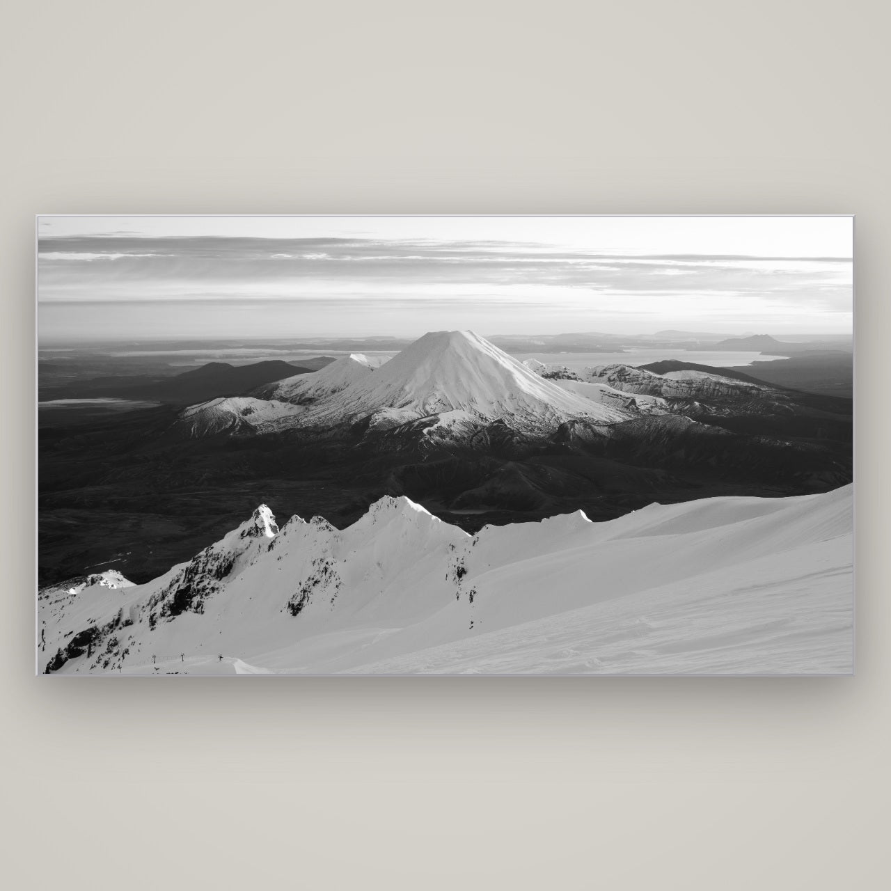 Volcanic Light, Mount Ngauruhoe — Slimline Silver, 196×110 cm. New Zealand fine art wall art by Stephen Milner.