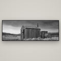 Whispers of Solitude, The Iron Hut — Basel Black, 198×70 cm. New Zealand fine art wall art by Stephen Milner.