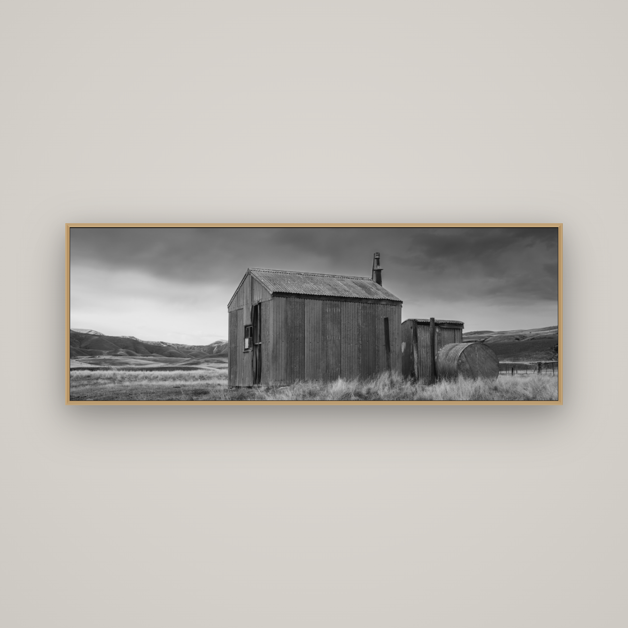 Whispers of Solitude, The Iron Hut, Basel Natural Oak, 170×60 cm. New Zealand fine art wall art by Stephen Milner.
