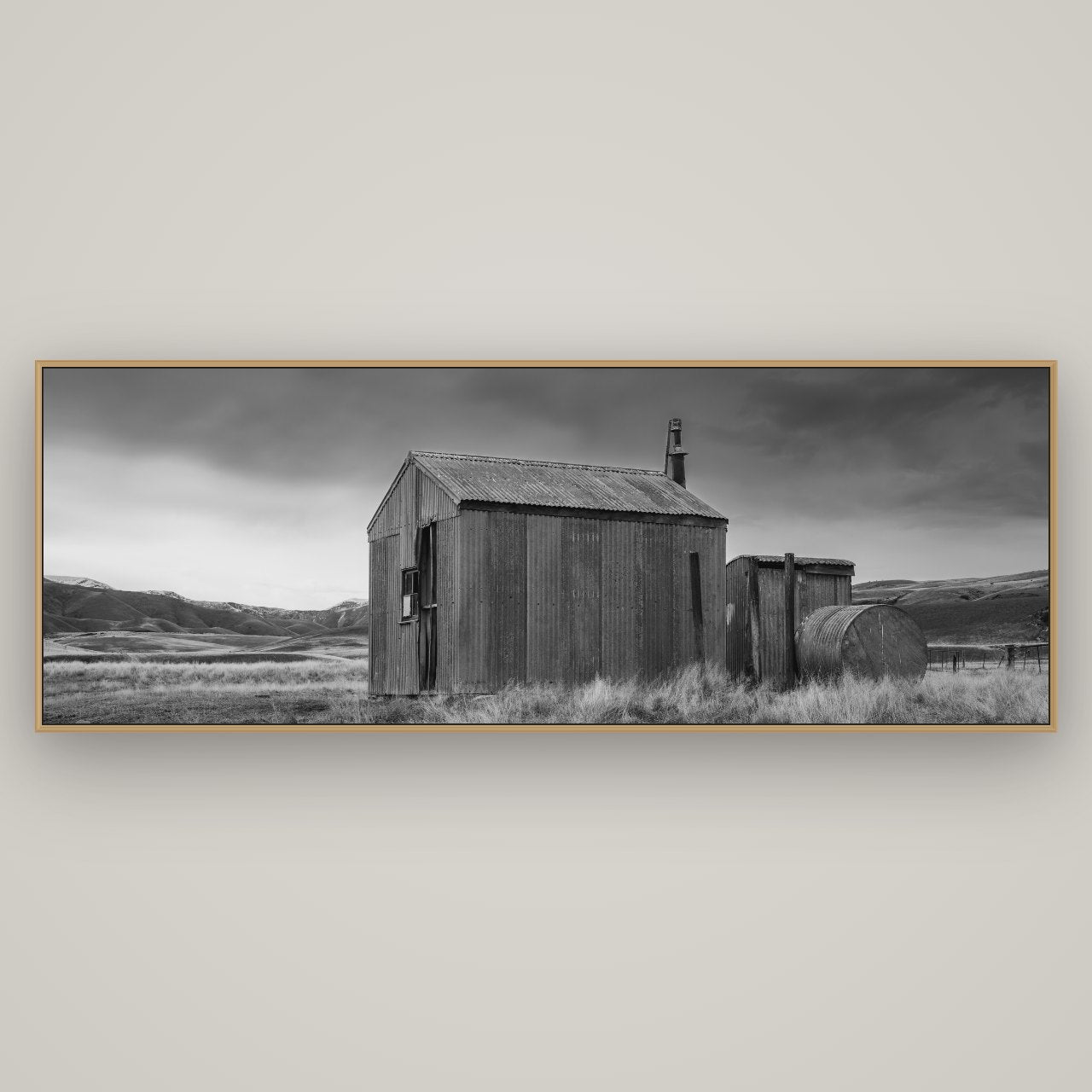 Whispers of Solitude, The Iron Hut, Basel Natural Oak, 198×70 cm. New Zealand fine art wall art by Stephen Milner.