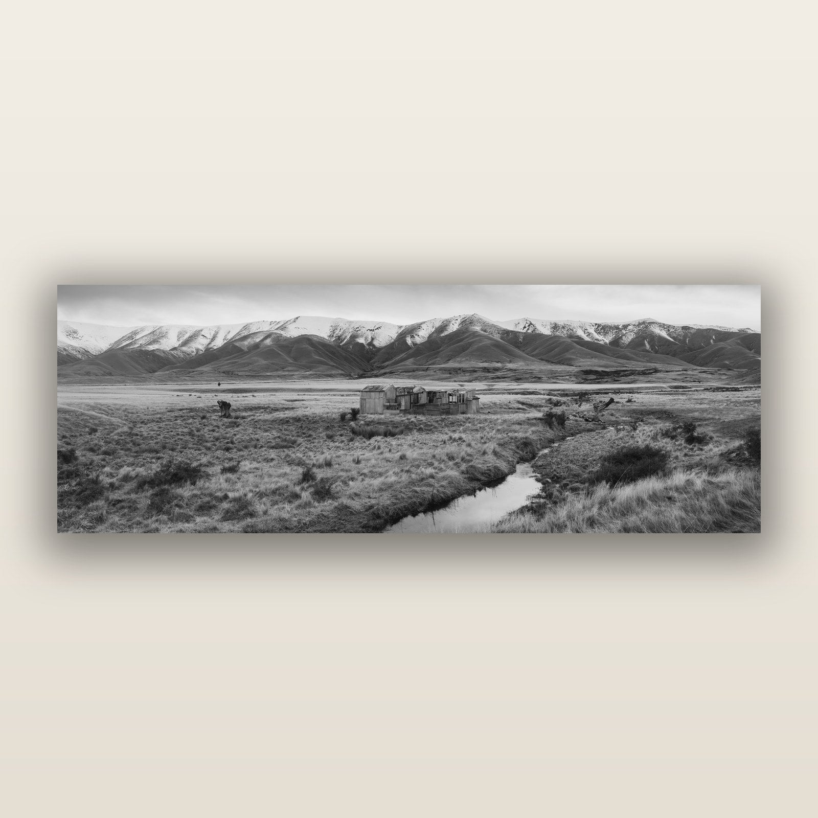 Whispers of Solitude, The Old Homestead, black and white frameless acrylic glass print. New Zealand fine art photography by Stephen Milner.