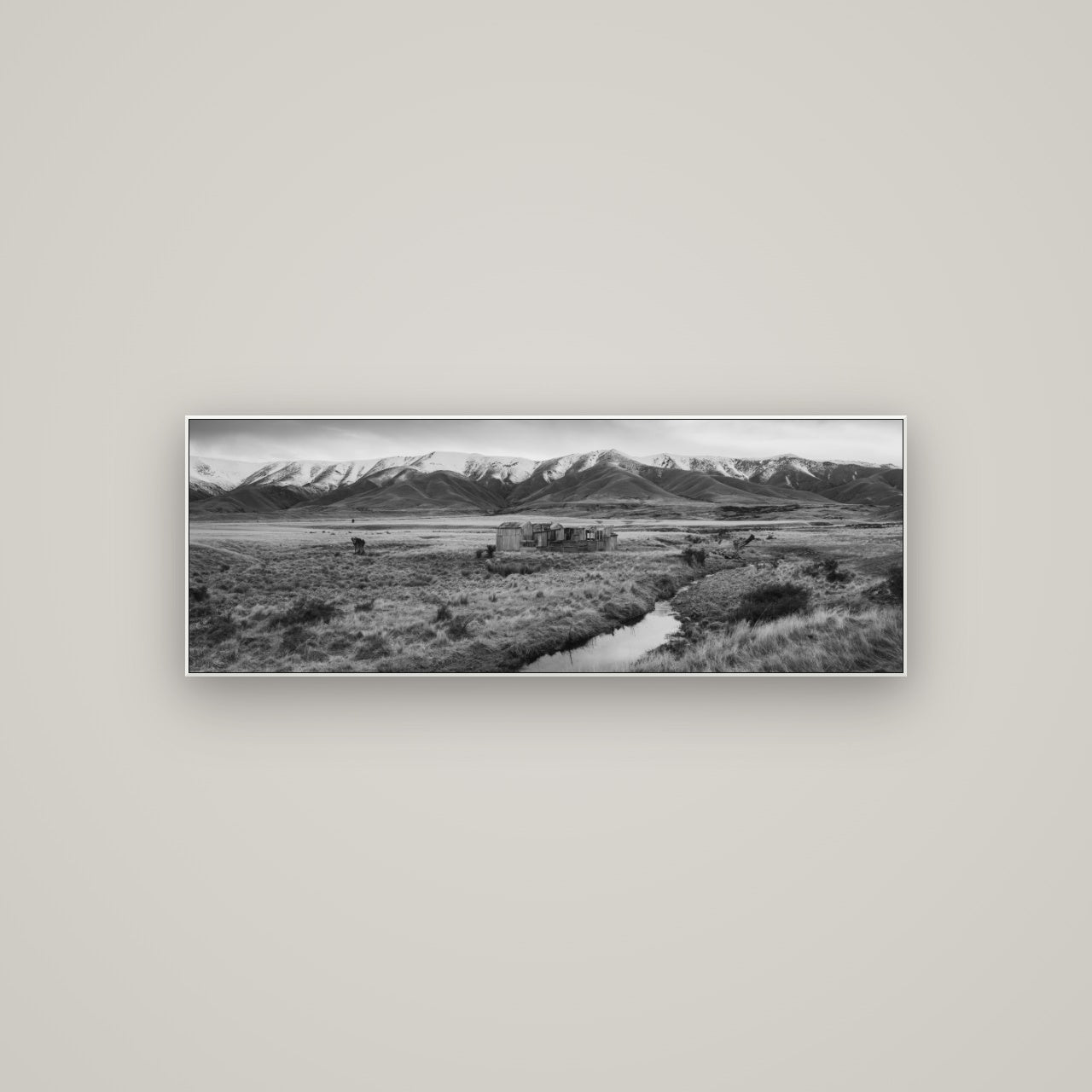 Whispers of Solitude, The Old Homestead — ArtBox White, 113×40 cm. New Zealand fine art wall art by Stephen Milner.