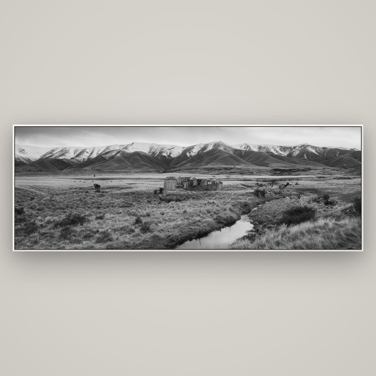 Whispers of Solitude, The Old Homestead — ArtBox White, 198×70 cm. New Zealand fine art wall art by Stephen Milner.