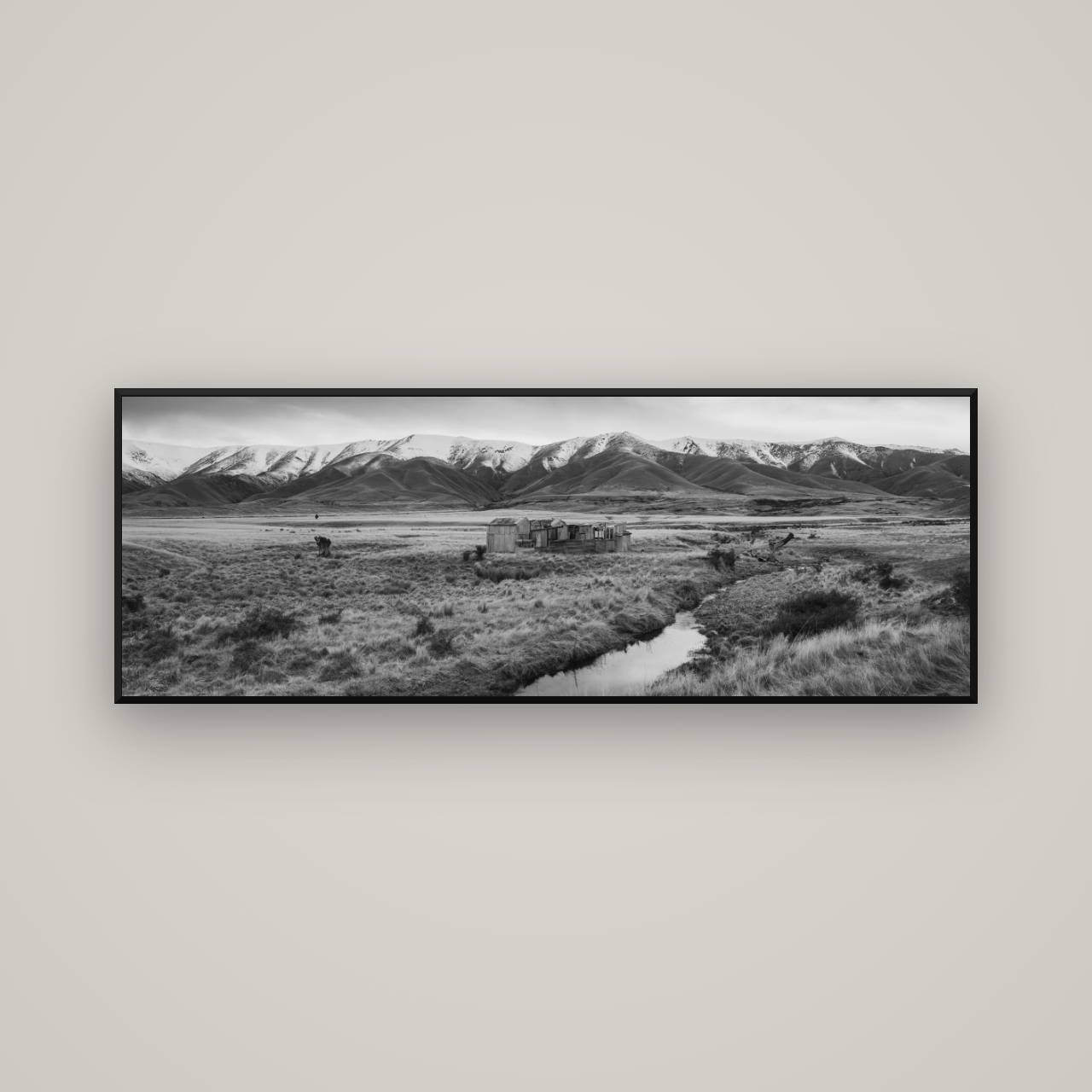 Whispers of Solitude, The Old Homestead — Basel Black Matte, 170×60 cm. New Zealand fine art wall art by Stephen Milner.