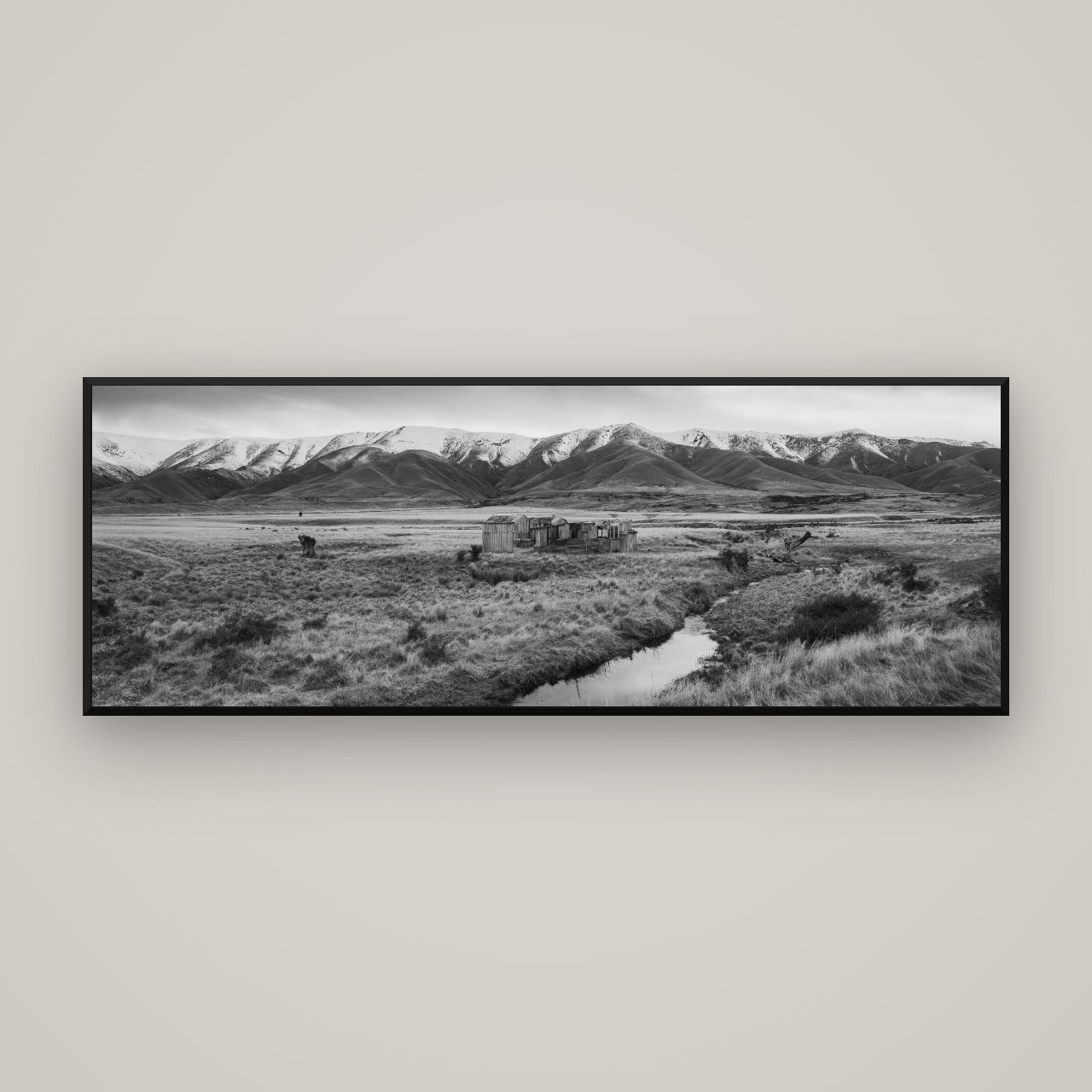 Whispers of Solitude, The Old Homestead — Basel Black, 170×60 cm. New Zealand fine art wall art by Stephen Milner.