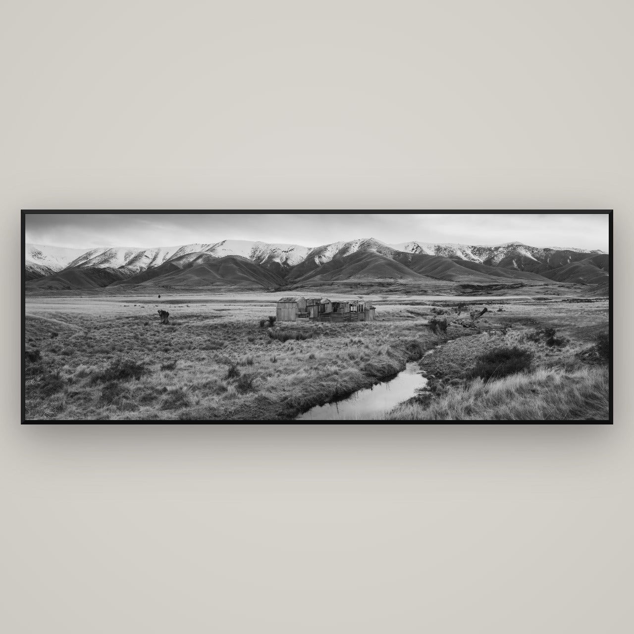 Whispers of Solitude, The Old Homestead — Basel Black, 198×70 cm. New Zealand fine art wall art by Stephen Milner.