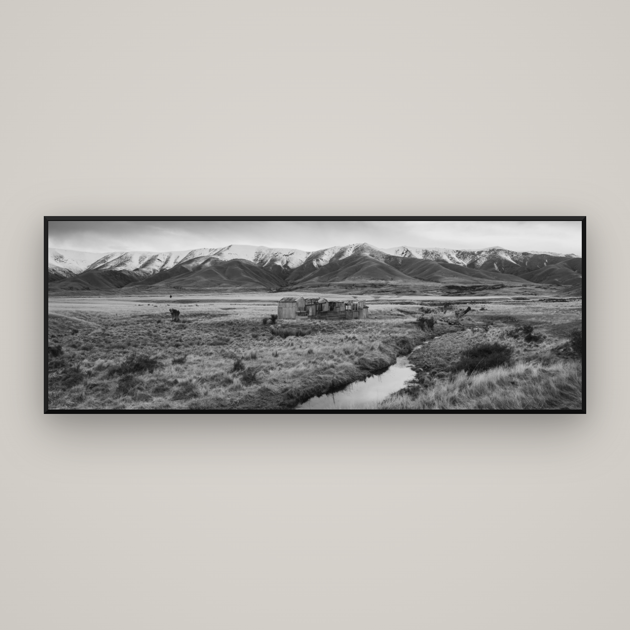 Whispers of Solitude, The Old Homestead — Basel Black Matte, 198×70 cm. New Zealand fine art wall art by Stephen Milner.
