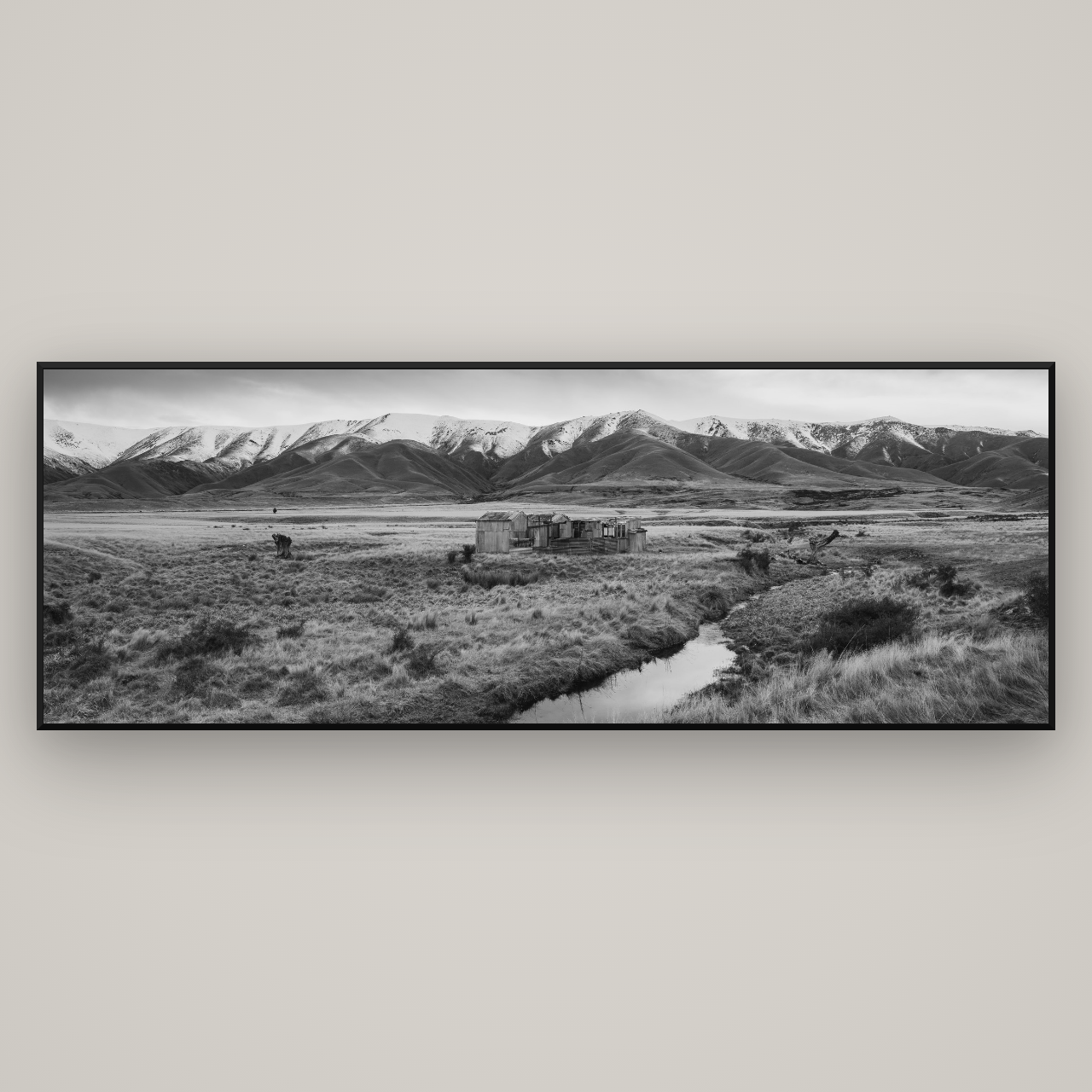 Whispers of Solitude, The Old Homestead — Basel Black Matte, 227×80 cm. New Zealand fine art wall art by Stephen Milner.