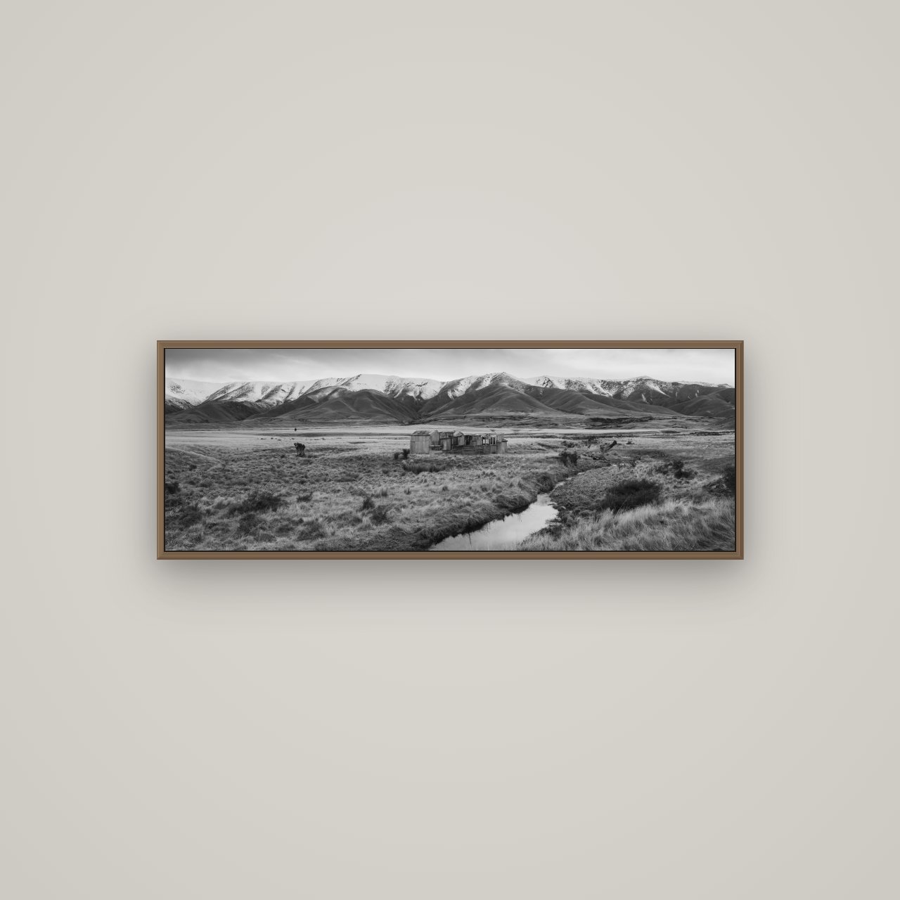 Whispers of Solitude, The Old Homestead, Basel Walnut, 113×40 cm. New Zealand fine art wall art by Stephen Milner.
