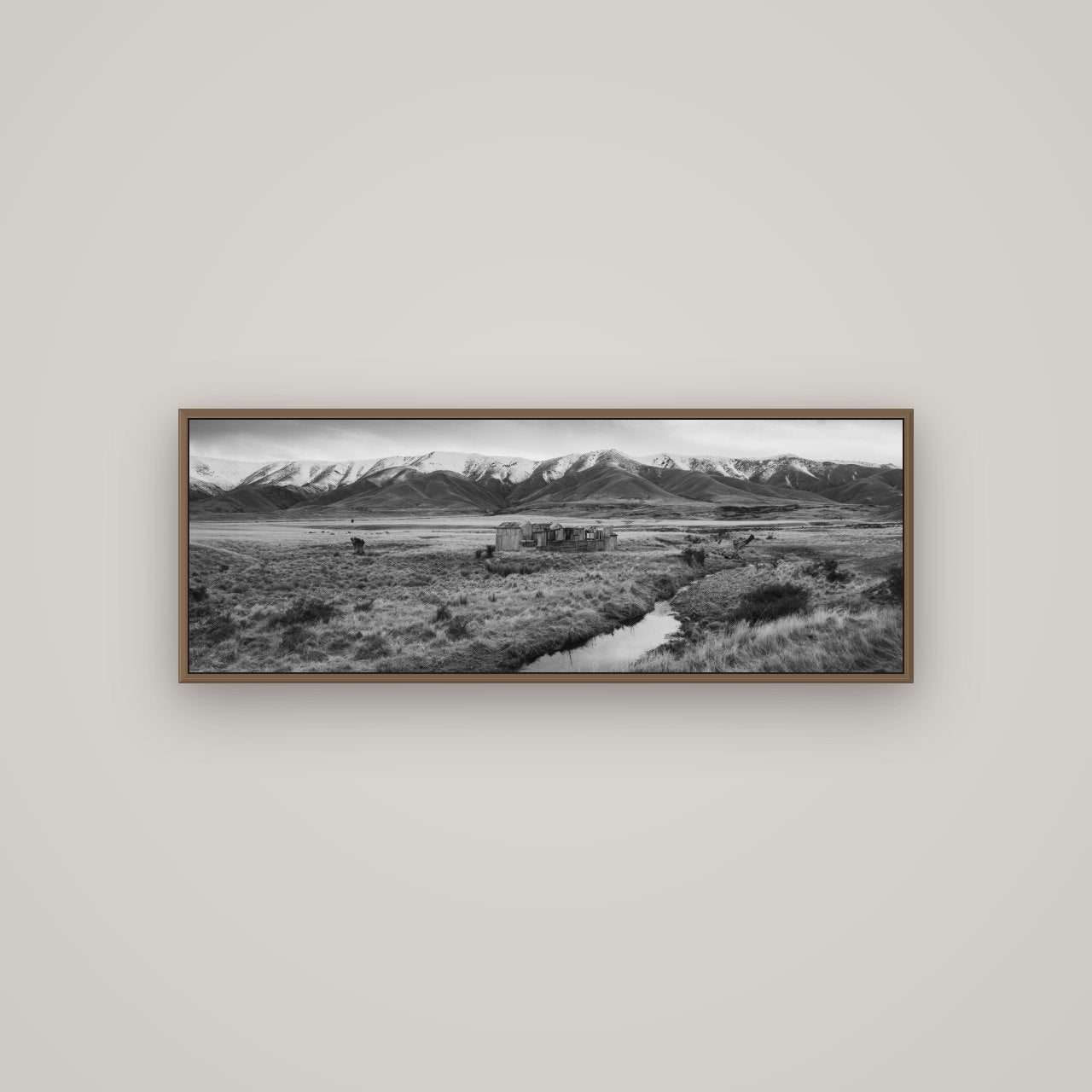 Whispers of Solitude, The Old Homestead, Basel Walnut, 113×40 cm. New Zealand fine art wall art by Stephen Milner.
