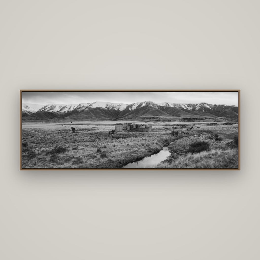 Whispers of Solitude, The Old Homestead, Basel Walnut, 170×60 cm. New Zealand fine art wall art by Stephen Milner.