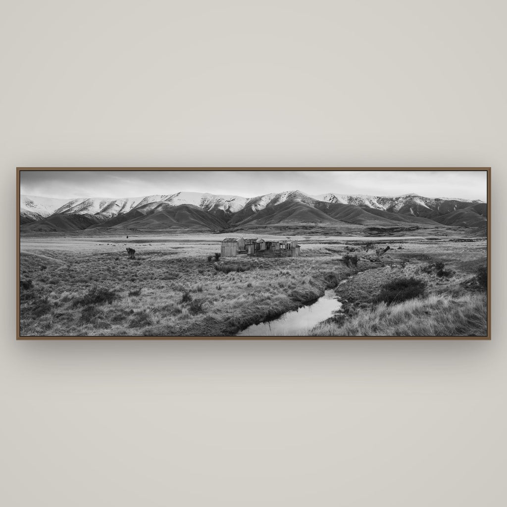 Whispers of Solitude, The Old Homestead, Basel Walnut, 198×70 cm. New Zealand fine art wall art by Stephen Milner.