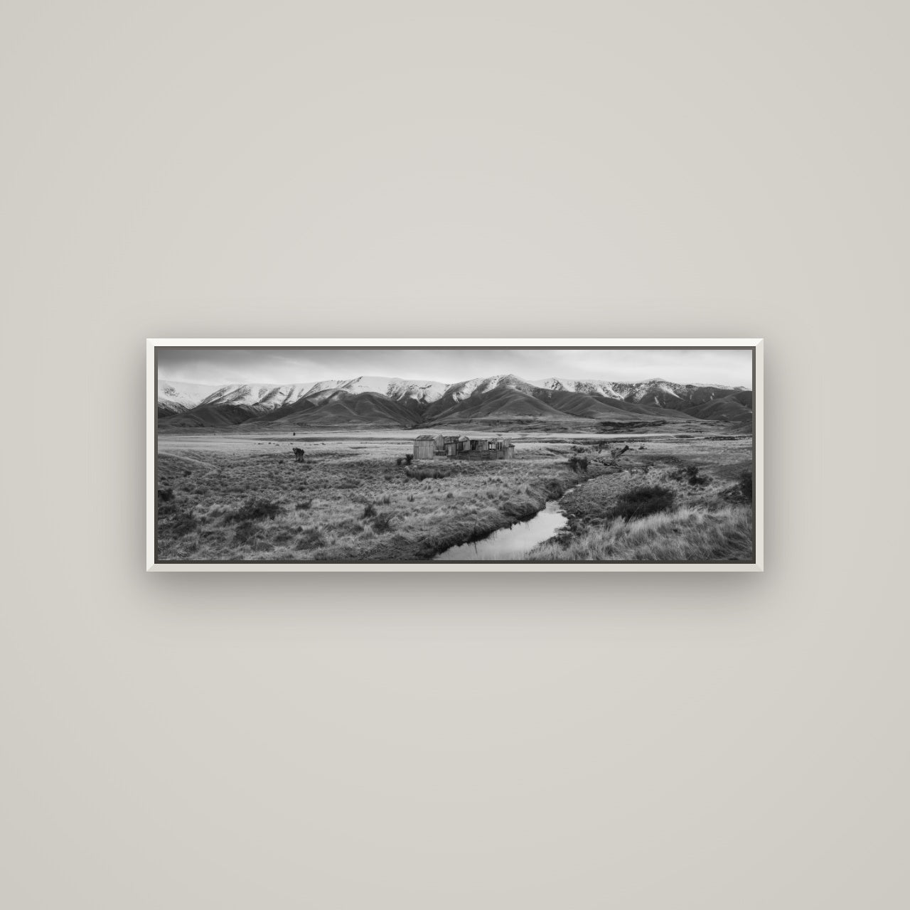 Whispers of Solitude, The Old Homestead — Basel White, 113×40 cm. New Zealand fine art wall art by Stephen Milner.