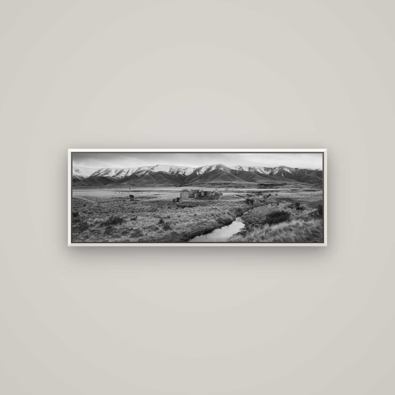 Whispers of Solitude, The Old Homestead — Basel White, 113×40 cm. New Zealand fine art wall art by Stephen Milner.
