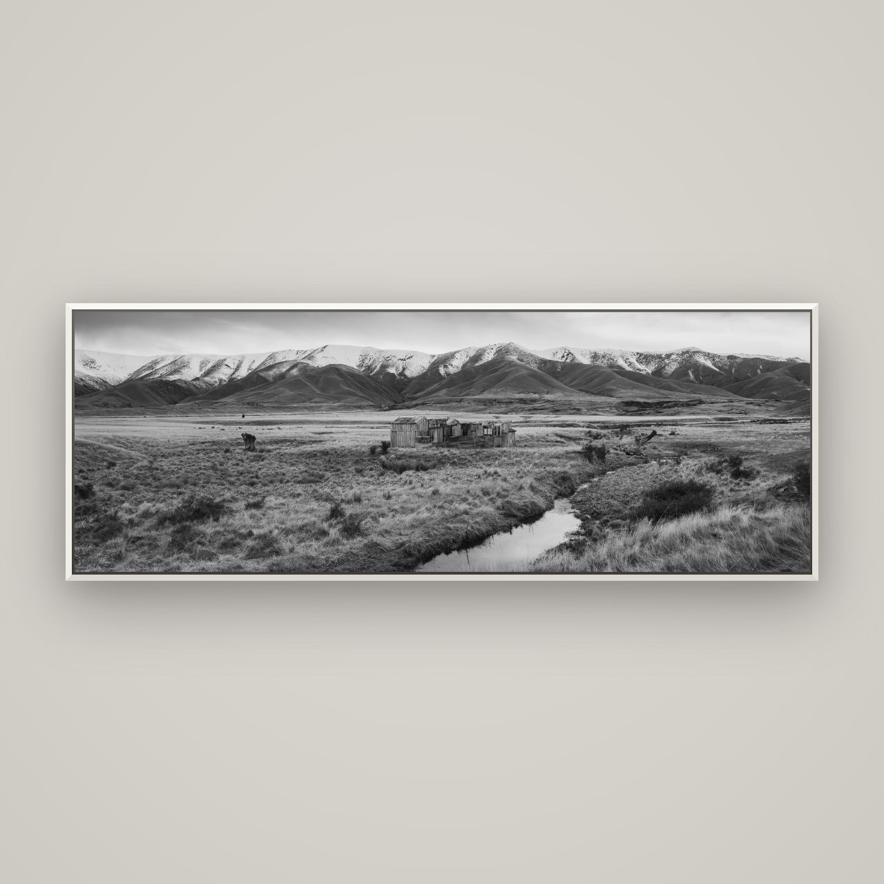 Whispers of Solitude, The Old Homestead — Basel White, 170×60 cm. New Zealand fine art wall art by Stephen Milner.