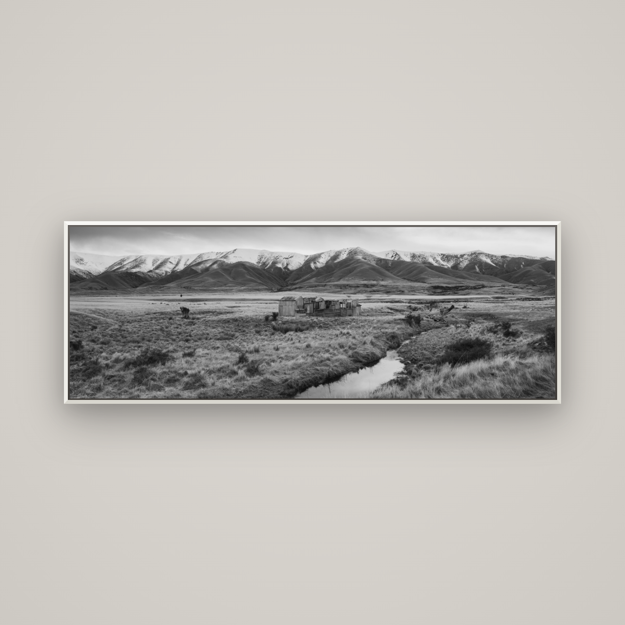 Whispers of Solitude, The Old Homestead — Basel White, 170×60 cm. New Zealand fine art wall art by Stephen Milner.