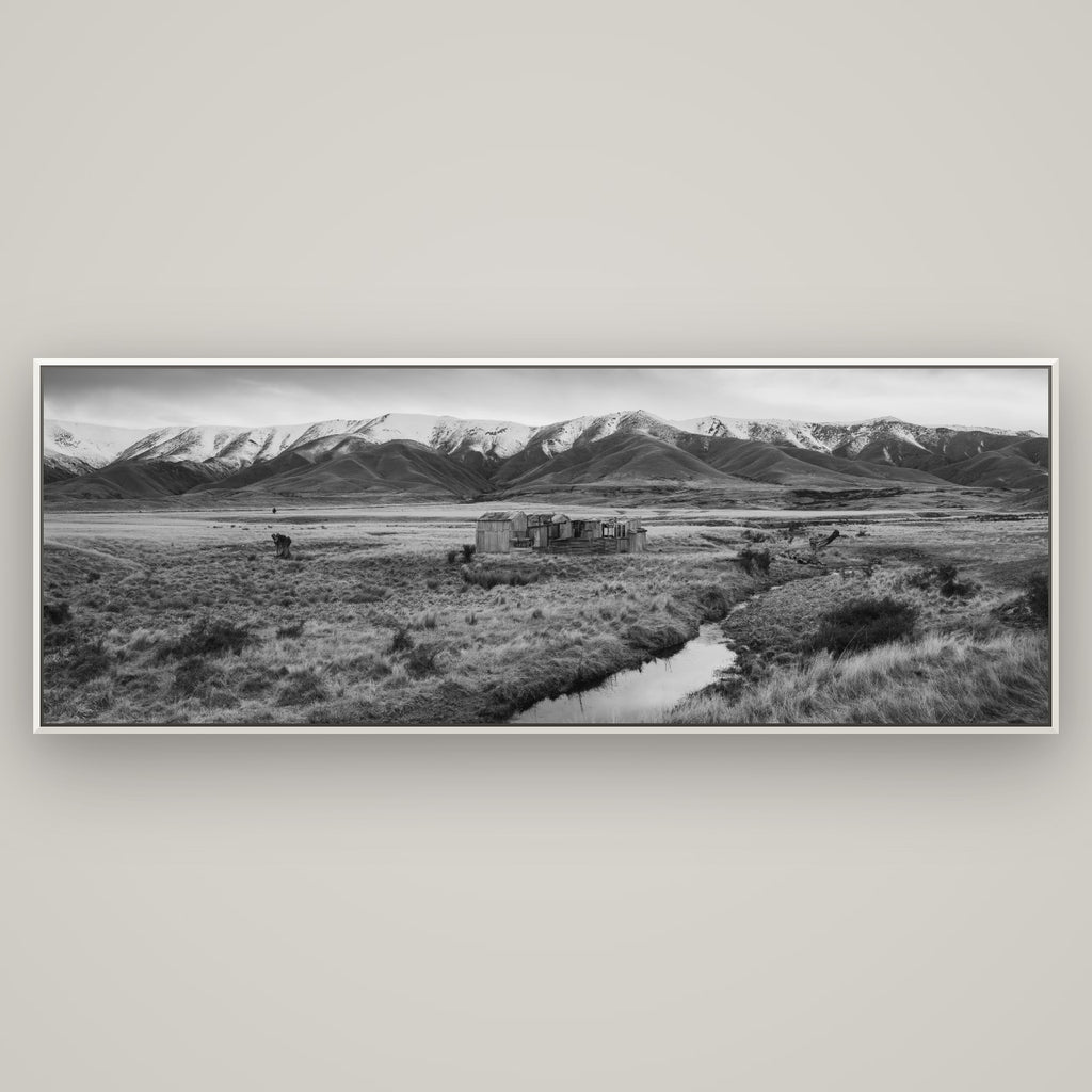 Whispers of Solitude, The Old Homestead — Basel White, 198×70 cm. New Zealand fine art wall art by Stephen Milner.