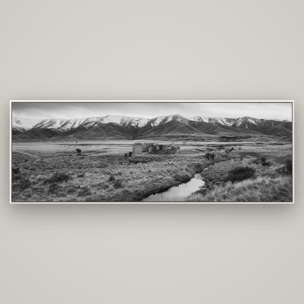 Whispers of Solitude, The Old Homestead — Basel White, 227×80 cm. New Zealand fine art wall art by Stephen Milner.