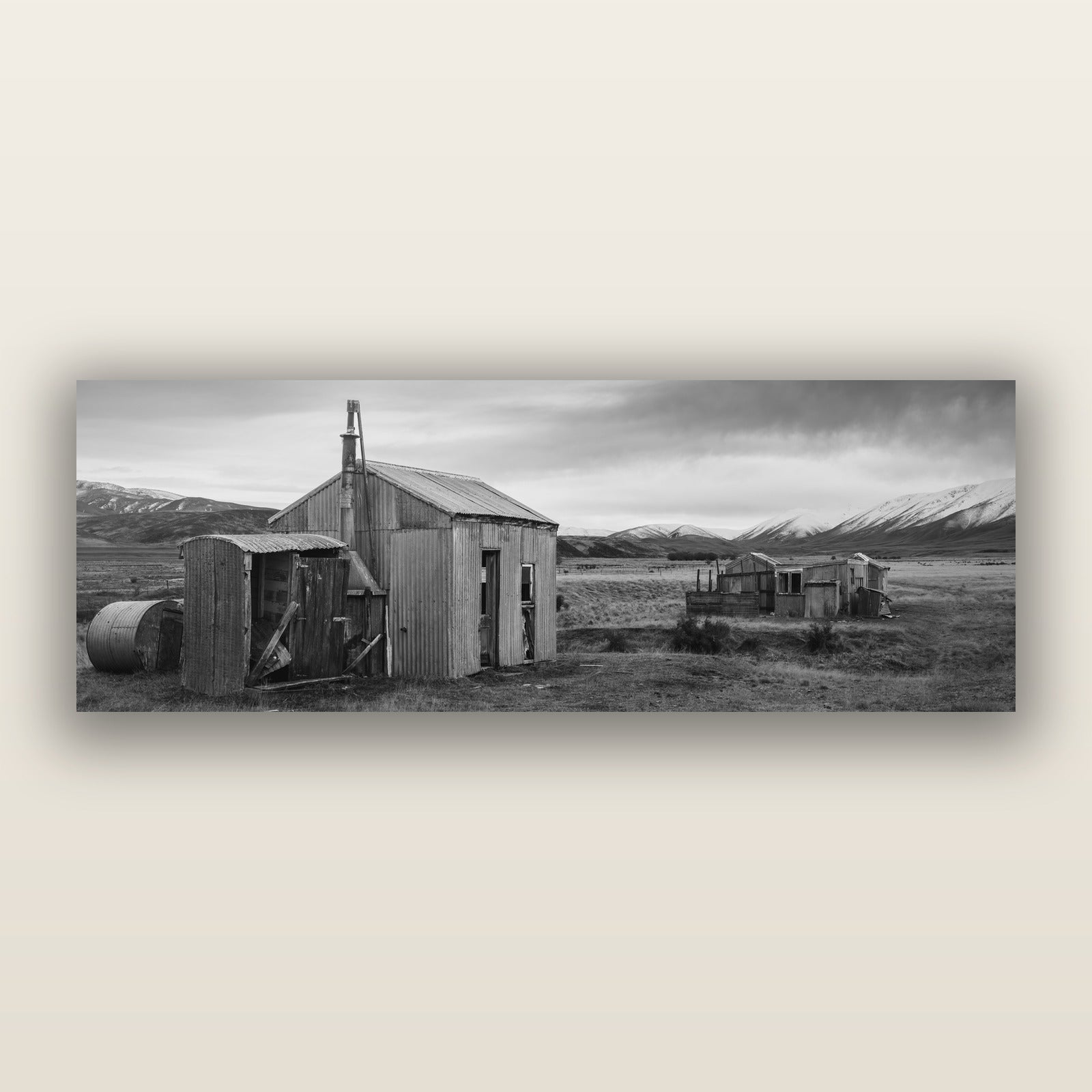 Whispers of Solitude, The Station Huts, black and white frameless acrylic glass print. New Zealand fine art photography by Stephen Milner.