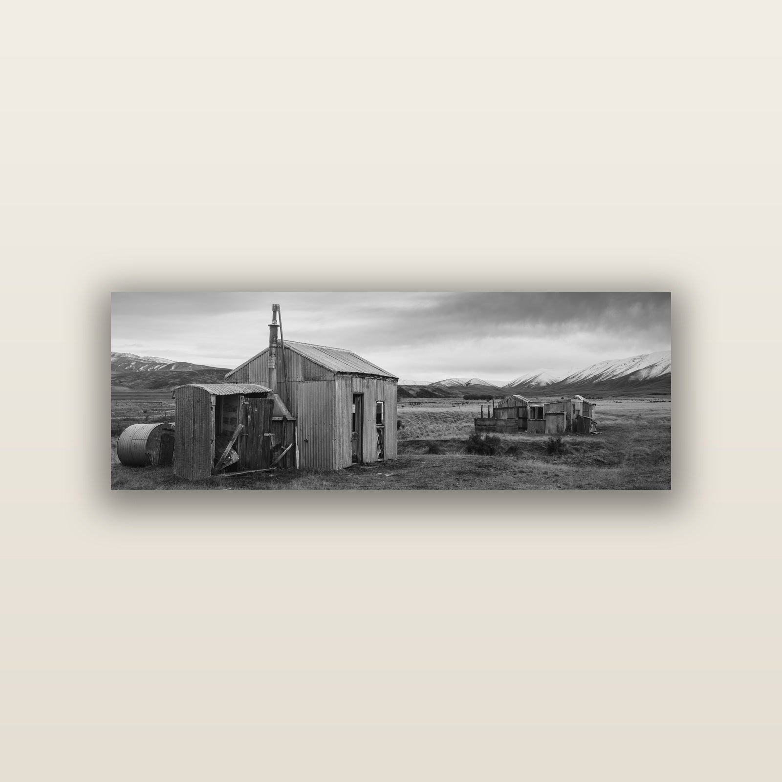 Whispers of Solitude, The Station Huts — acrylic panel print, small 76 × 25 cm. New Zealand fine art landscape wall art by Stephen Milner.
