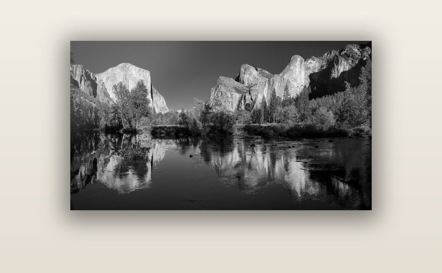 Yosemite Calm Reflection, Valley View — acrylic glass print, 122 × 61 cm. New Zealand fine art landscape wall art by Stephen Milner.