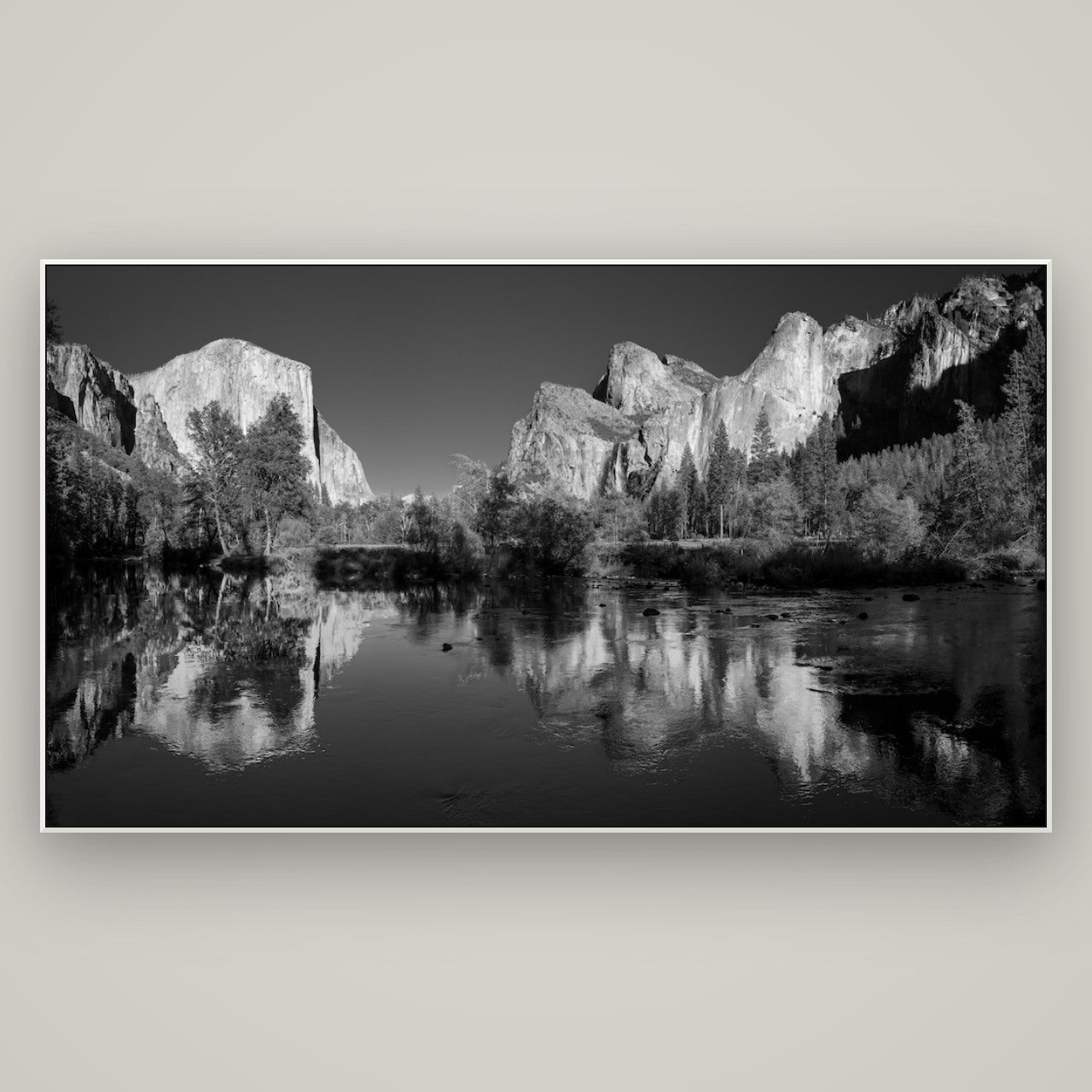 Yosemite Calm Reflection, Valley View — ArtBox White, 196×110 cm. New Zealand fine art wall art by Stephen Milner.