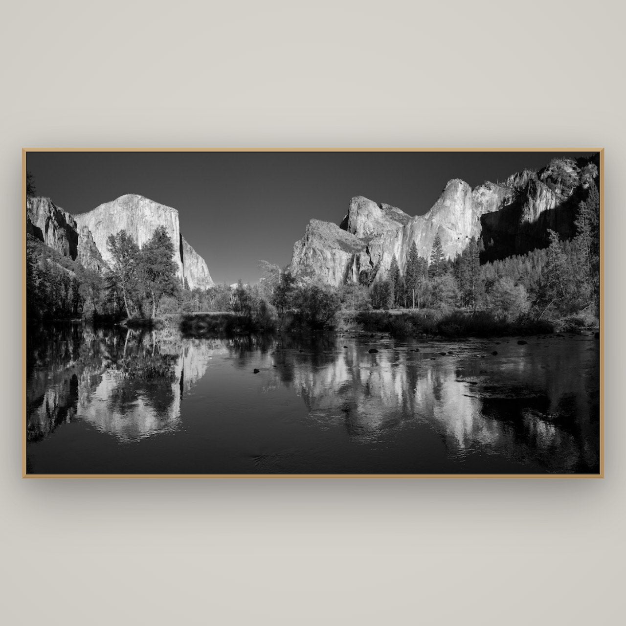Yosemite Calm Reflection, Valley View, Basel Natural Oak, 196×110 cm. New Zealand fine art wall art by Stephen Milner.