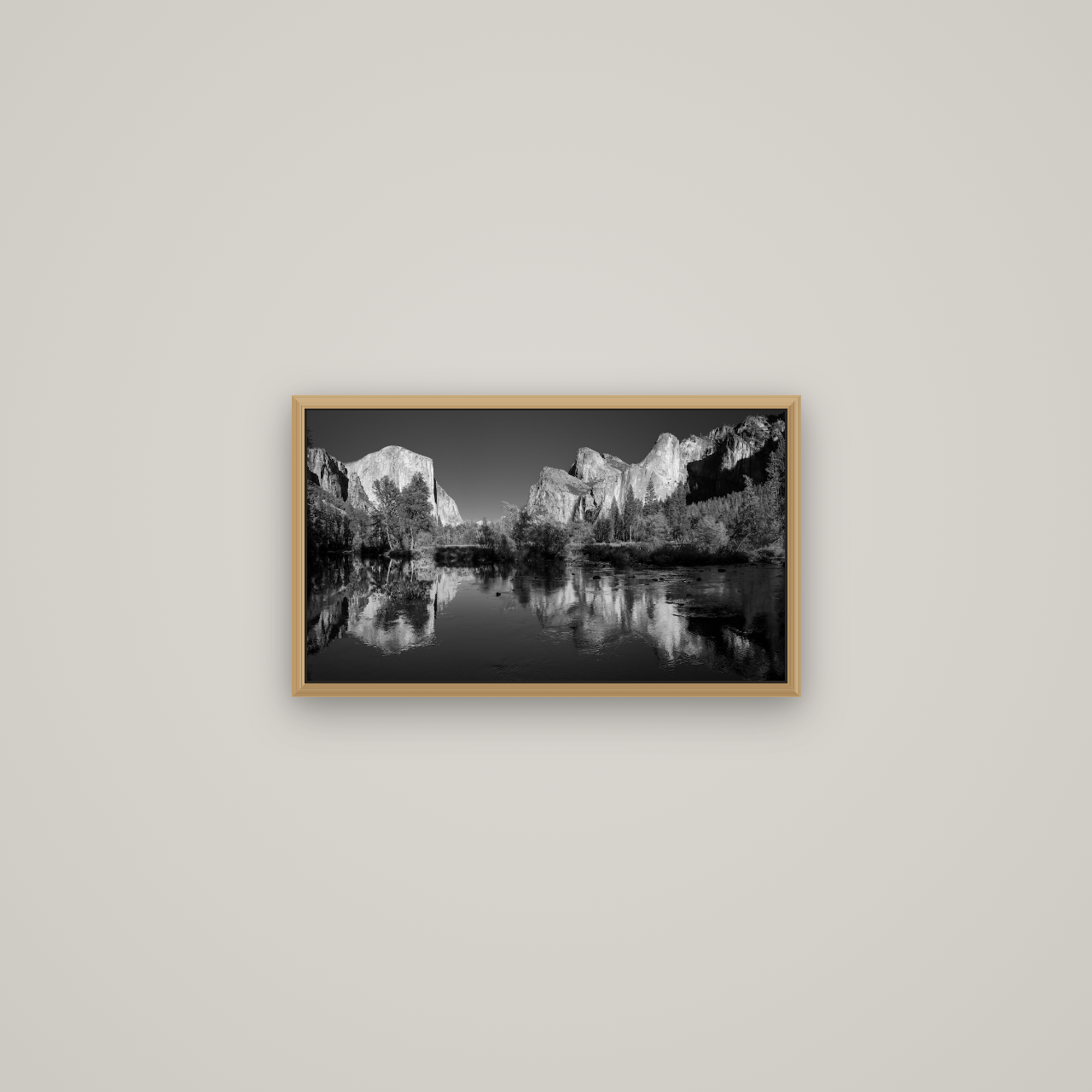 Yosemite Calm Reflection, Valley View, Basel Natural Oak, 53×30 cm. New Zealand fine art wall art by Stephen Milner.