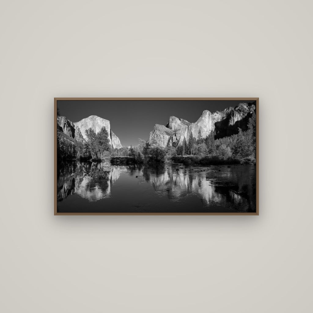 Yosemite Calm Reflection, Valley View, Basel Walnut, 107×60 cm. New Zealand fine art wall art by Stephen Milner.
